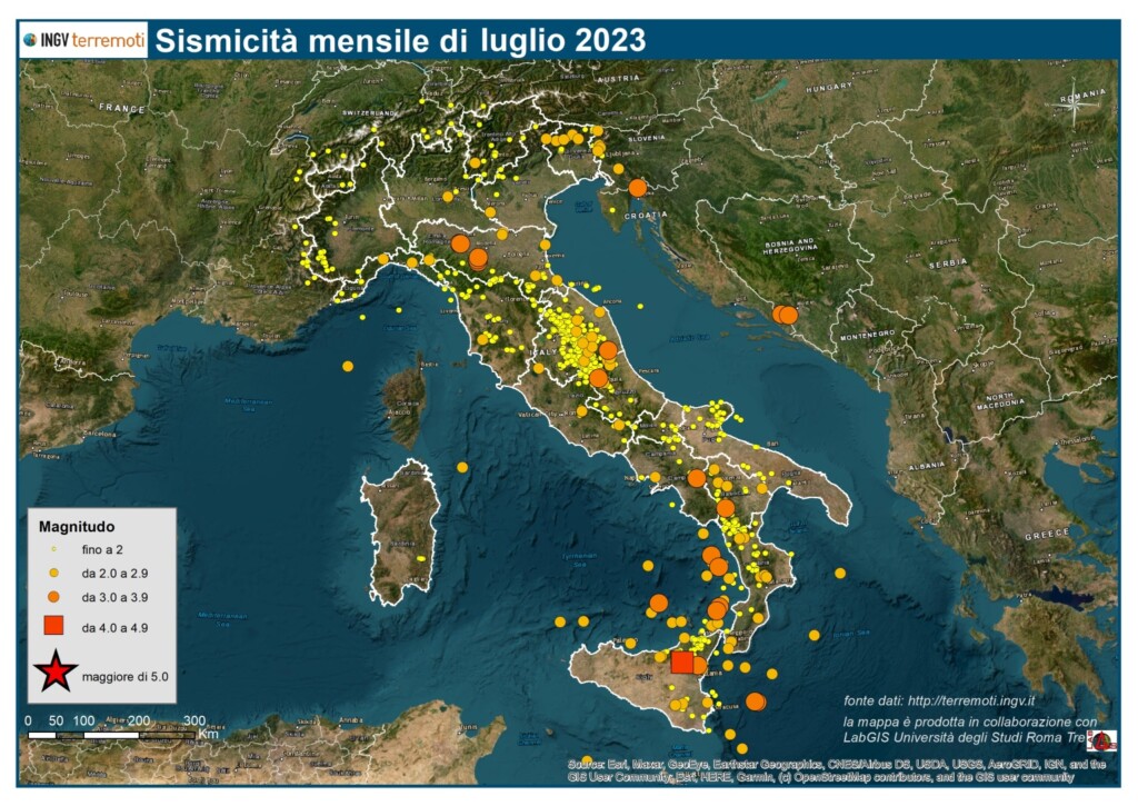 mappa sismicità luglio ingv