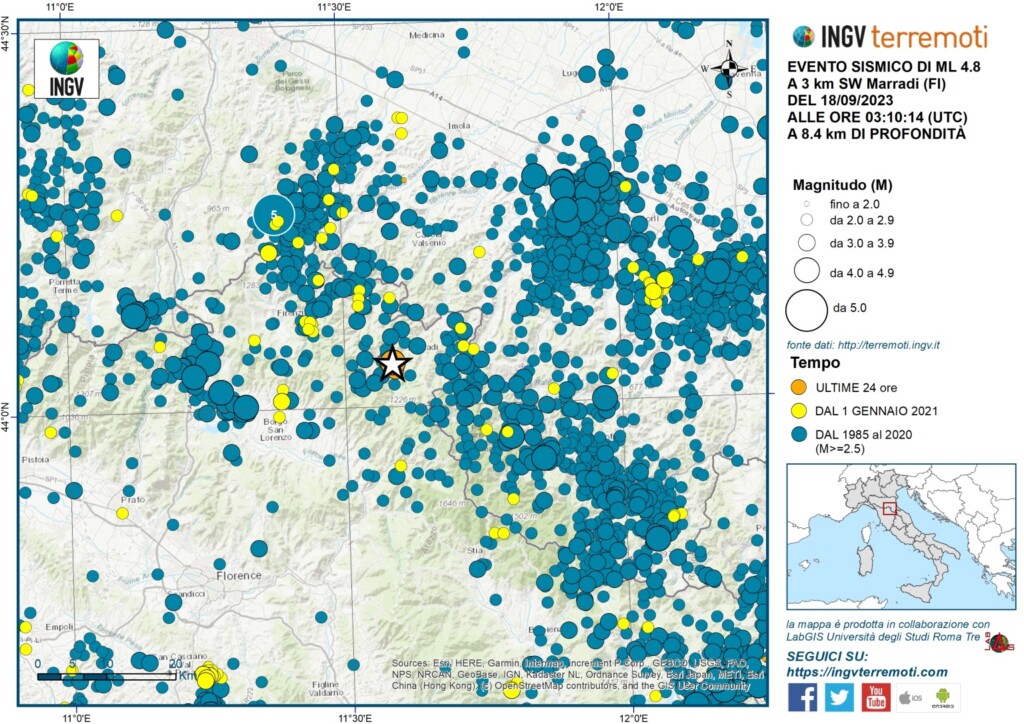 terremoto toscana firenze oggi ingv