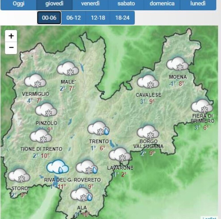 previsione neve trentino 30 novembre