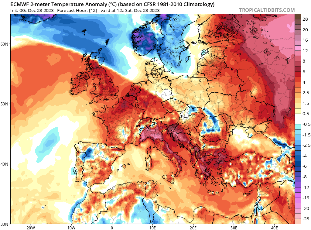 anomalia temperatura 23 dicembre 2023