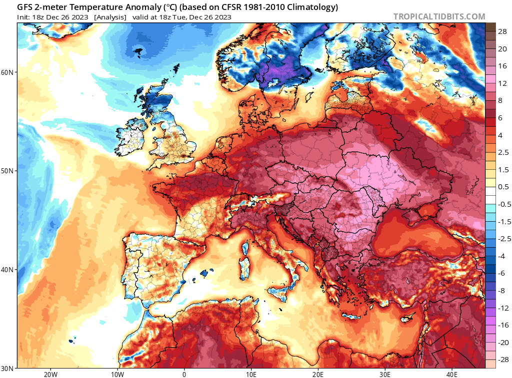 anomalia temperatura 26 dicembre 2023