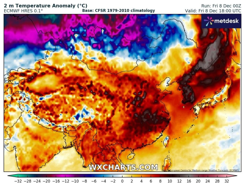 anomalia temperatura cina 8 dicembre