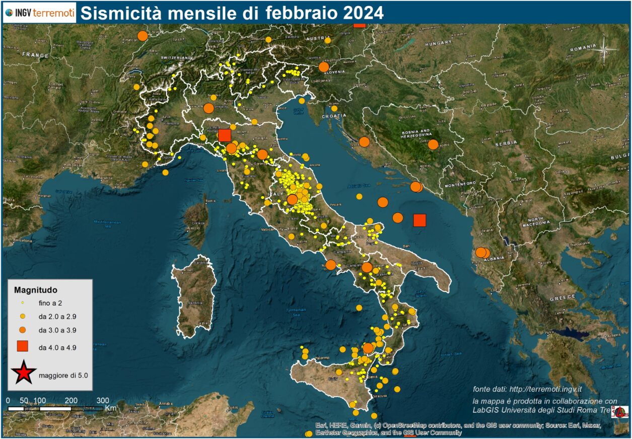 Le Mappe Mensili Della Sismicità Oltre 1500 Terremoti A Febbraio Spicca Lo Sciame Sismico Del 2685