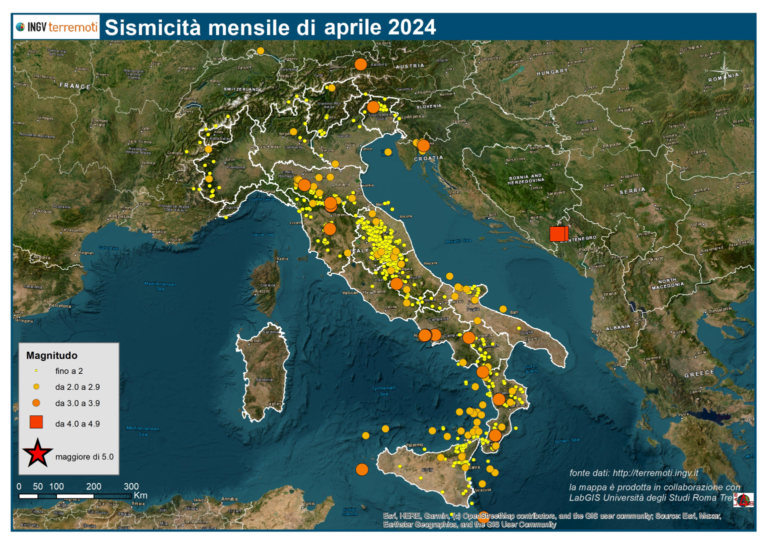 mappa mensile sismicità aprile 2024 terremoti