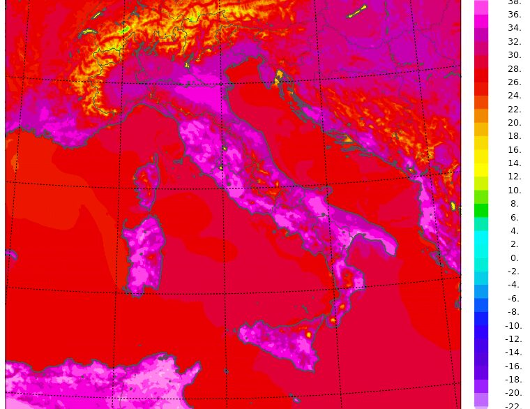 temperature massime italia 10 agosto 2024