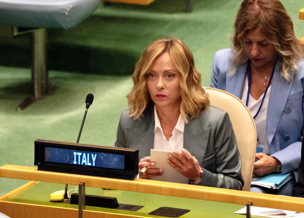 La premier Giorgia Meloni al Vertice del futuro nell'ambito dell'assemblea generale dell'Onu, New York, 23 settembre 2024