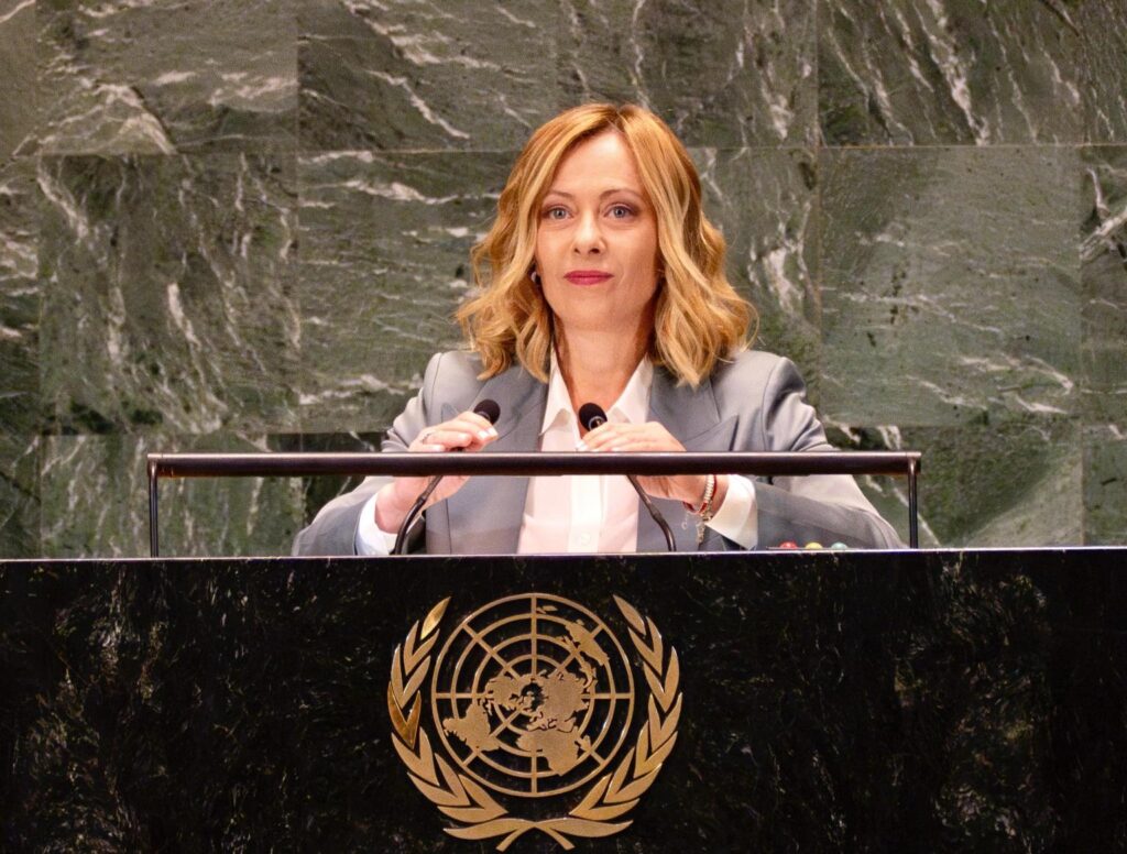 La premier Giorgia Meloni al Vertice del futuro nell'ambito dell'assemblea generale dell'Onu, New York, 23 settembre 2024