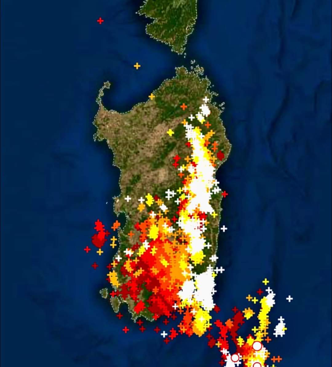 Alluvione Sardegna fulmini versante orientale 