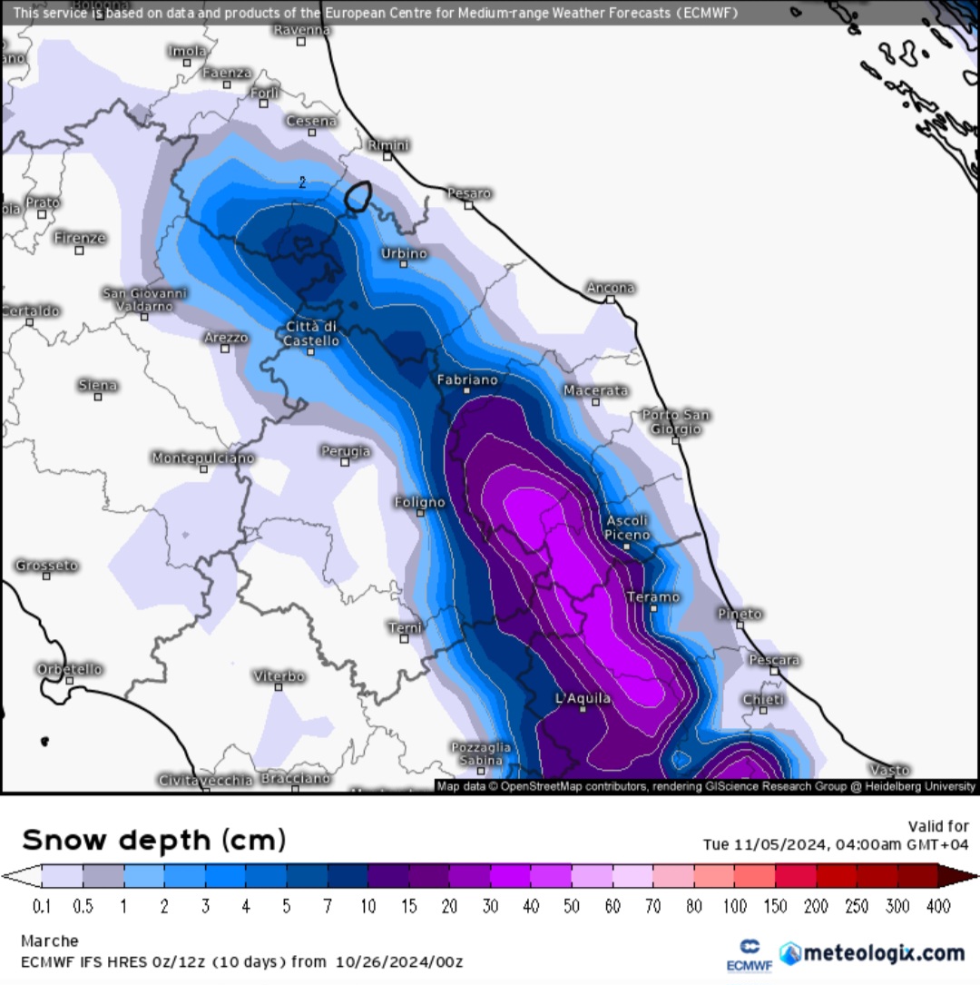 Neve prevista sulle Marche 