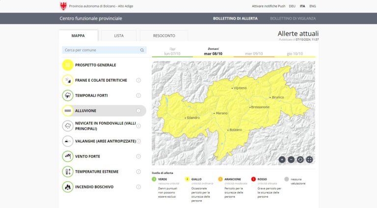 allerta meteo alto adige 8 ottobre