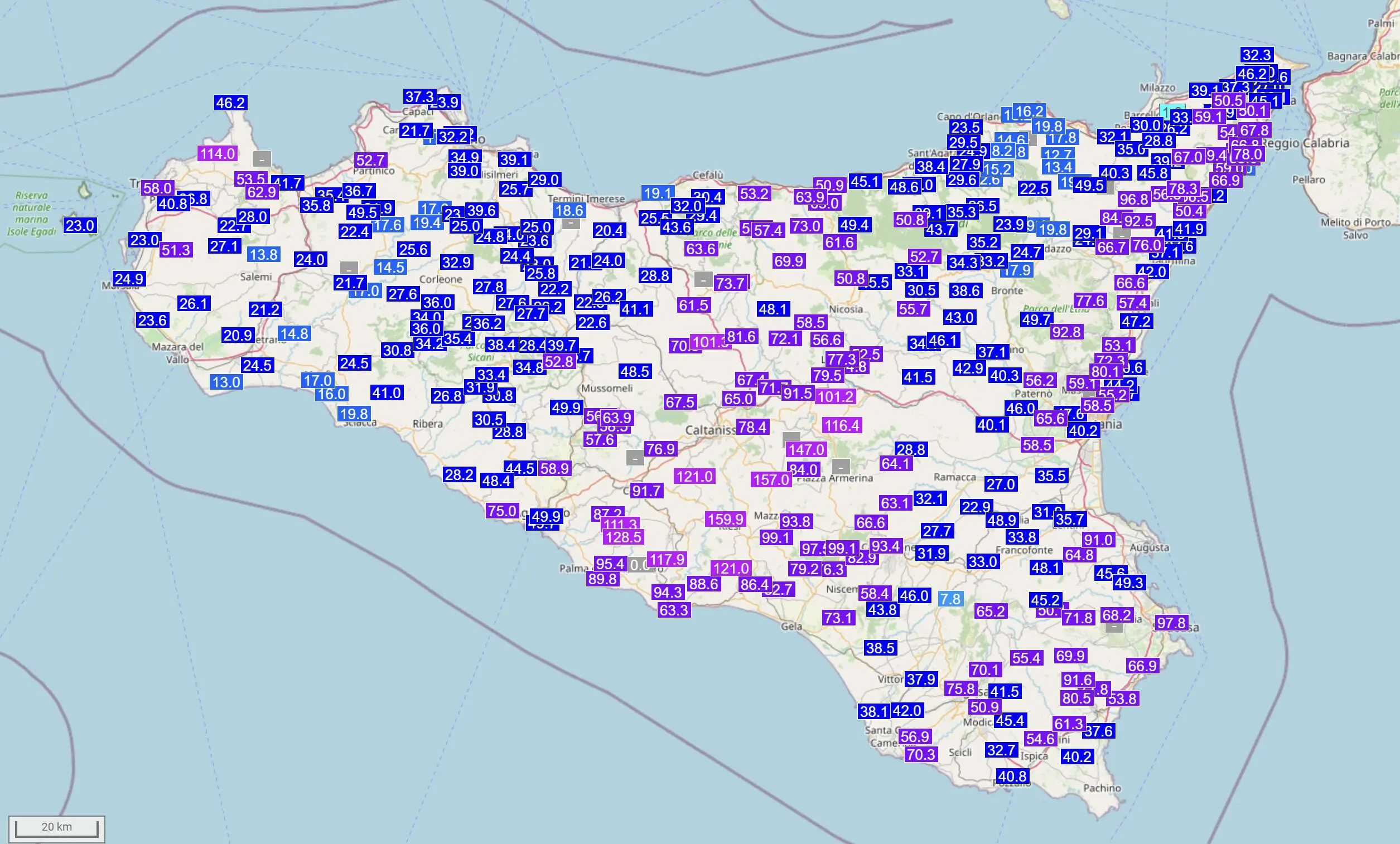 piogge sicilia 18 e 19 ottobre 2024