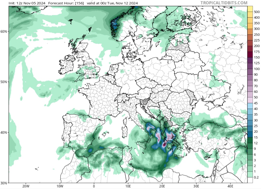 Mappa precipitazioni 10 novembre 