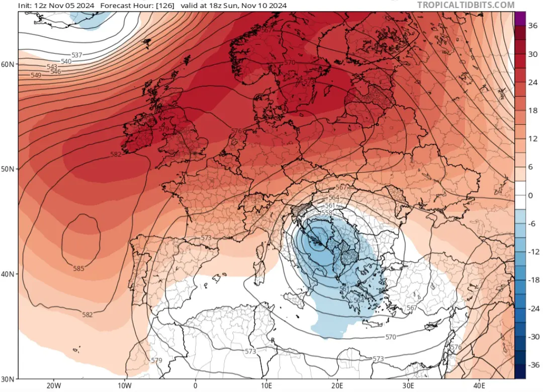 Mappa 10 novembre 500 hPa