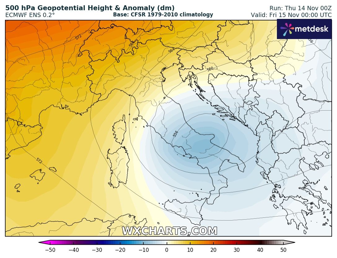 Anomalie a 500 hPa Abruzzo