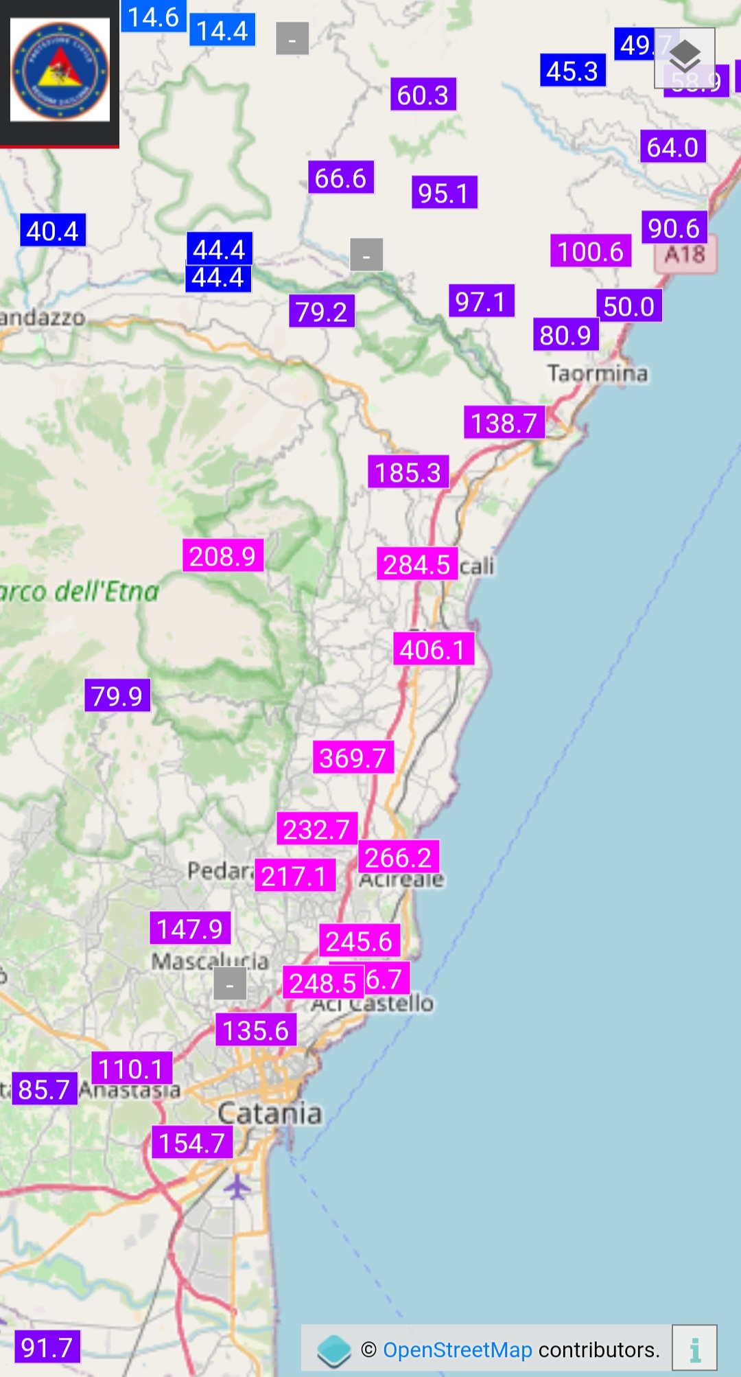 Dati in tempo reale Protezione Civile Sicilia 