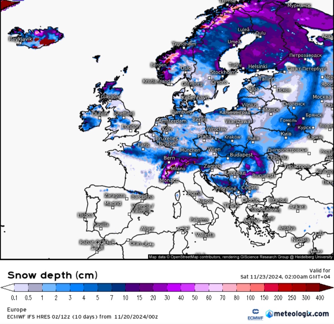 Neve prevista in Europa