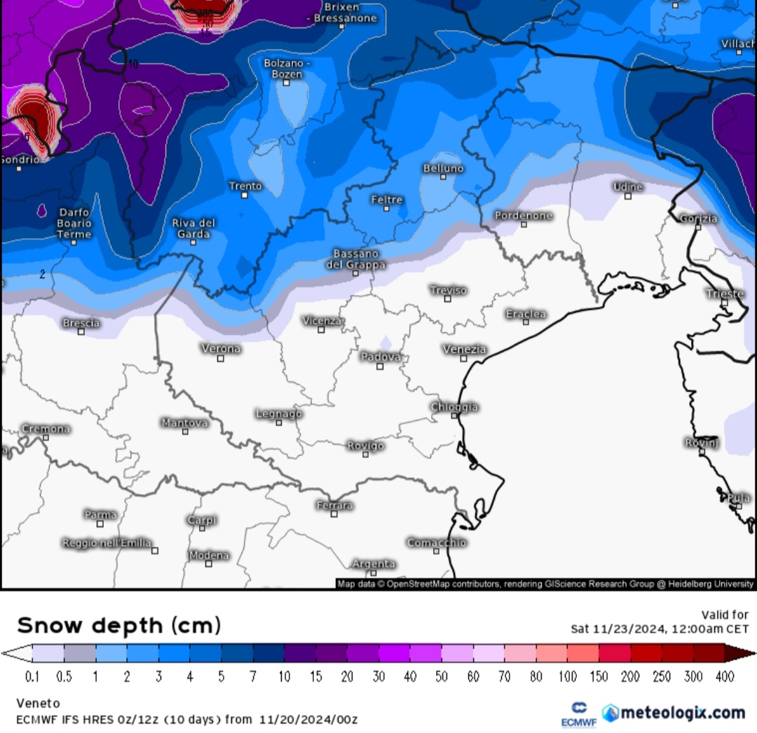 Neve prevista in Veneto