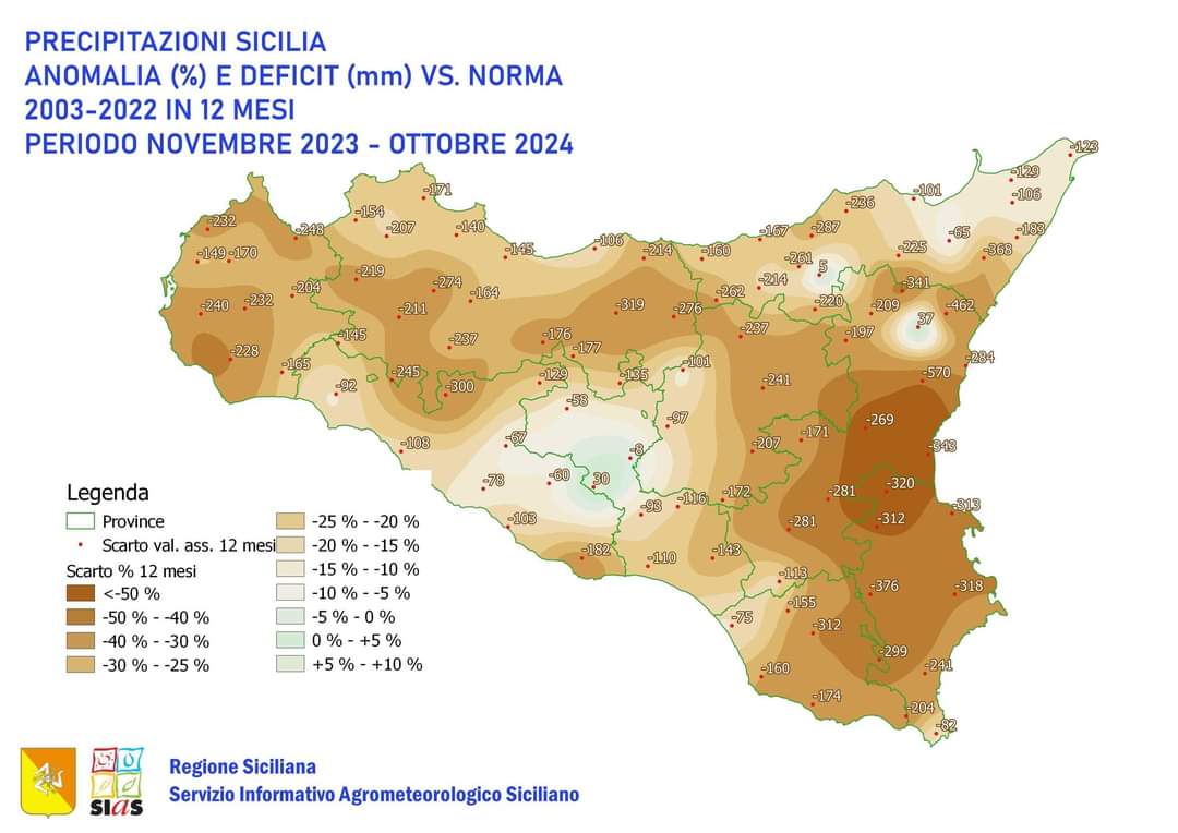 Anomalie precipitazioni Sicilia sias