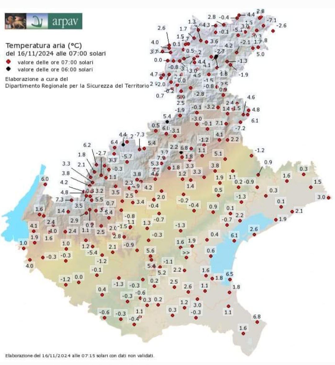 Temperature minime Veneto 