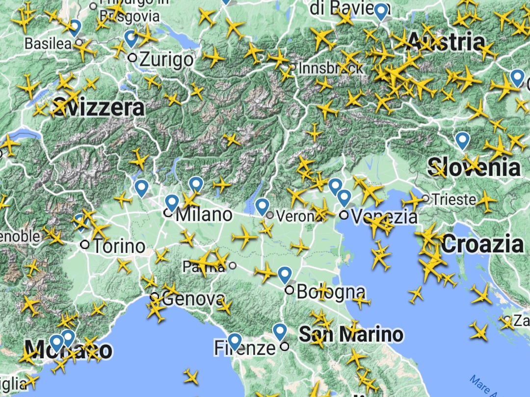 Traffico aereo nord Italia oggi