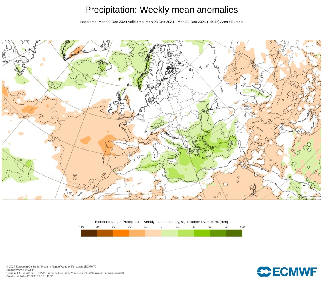 Precipitazioni previste per Natale da ECMWF