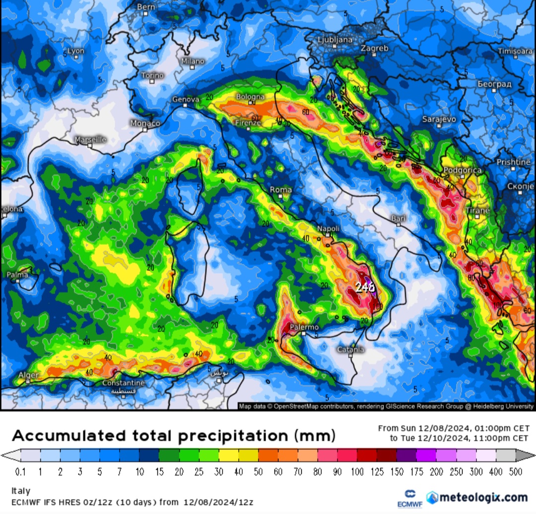 Precipitazioni previste fino a martedì 10 dicembre 