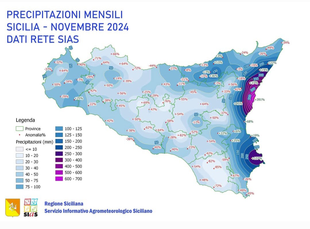 Precipitazioni novembre 2024 Sicilia