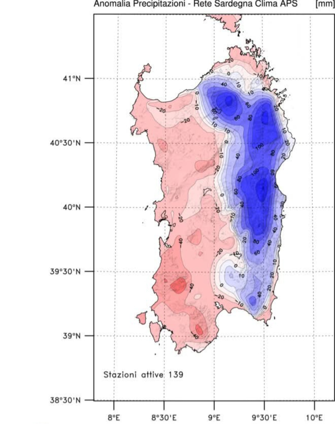 Anomalie di precipitazioni in Sardegna