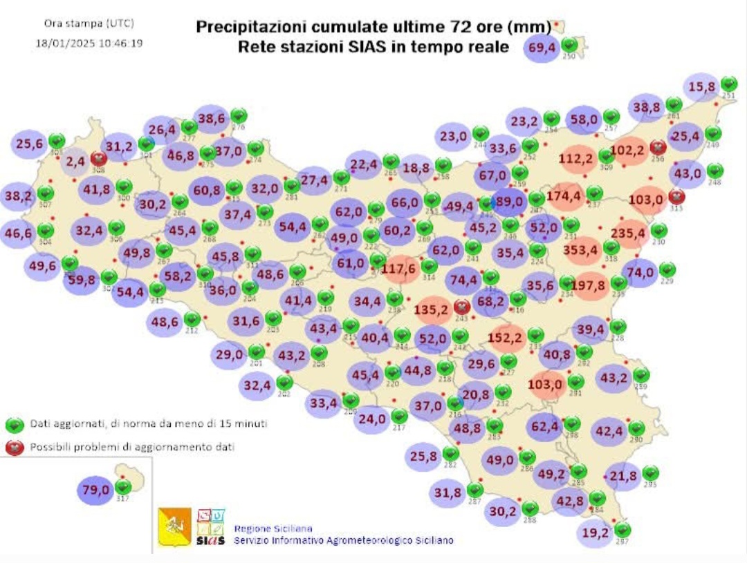 Dati rete Sias Sicilia 18 gennaio